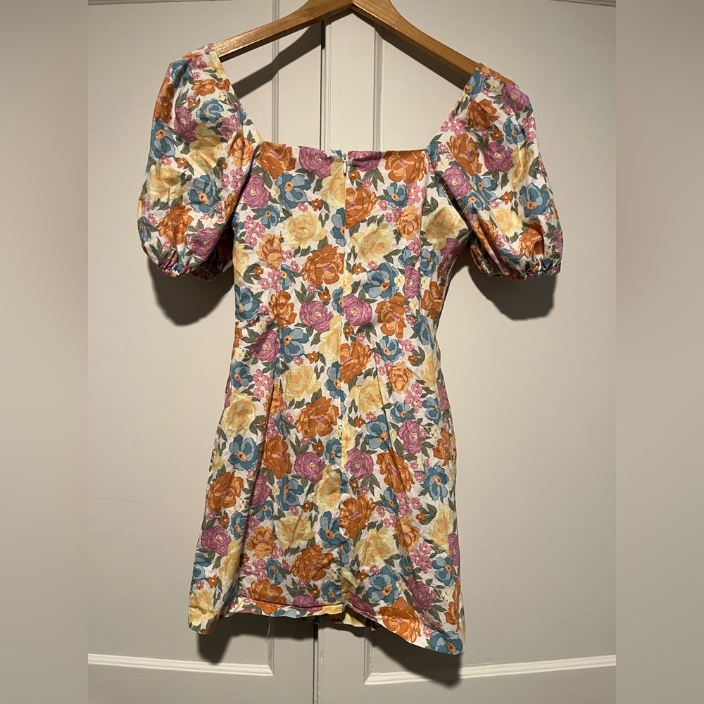 Lush Puff Sleeve Cotton Floral Mini Dress - Picture 2 of 3